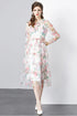 Runway Fashion Mesh Floral Ruffle Trim Terrific Gorgeous Cocktail, Party, Wedding Guest Renaissance Dress